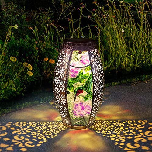 Mothers Day Gifts, Hummingbird Solar Lanterns Outdoor Waterproof,13" Metal Hanging Decorative Lantern,Large Hummingbird Solar Lights for Outside Yard Porch Patio Garden Decor, Birthday Gifts for Women - style: Hummingbird-A