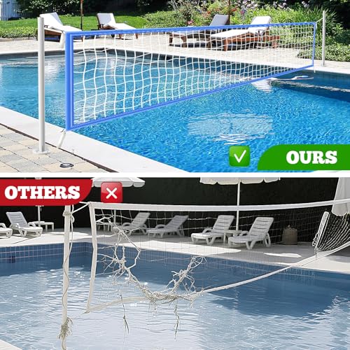 15 x 3FT Pool Volleyball Net with Light and Storage Bag,Adjustable Length 15ft-27ft Portable Pool Volleyball Net Replacement for Inground Pools,Light Up Pool Party Badminton Net for Backyard,Beach