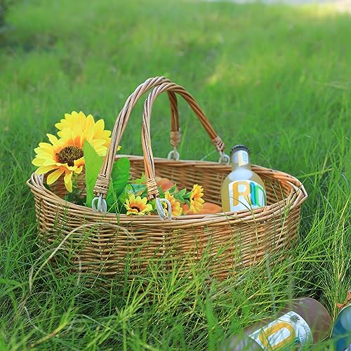 Wicker Picnic Baskets with Handles.Kingwillow. (Natural) - color: Natural