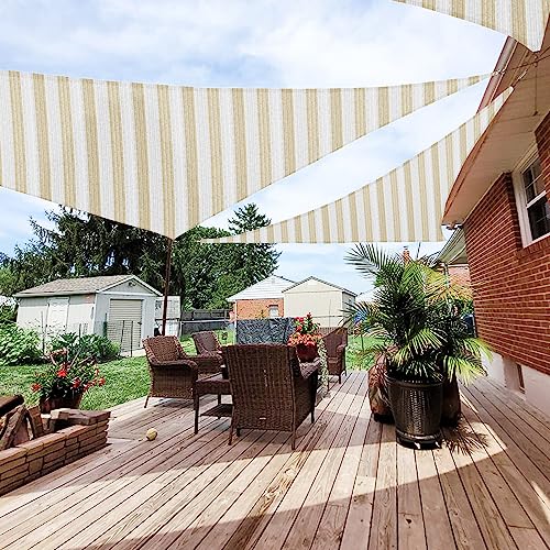 Patio Paradise 2' x 2' x 2' Sun Shade Sail Triangle Canopy Shade Cloth Fabric Sunlight Block Patio Pergola Cover HDPE Deck Awning for Outdoor Backyard Roof Shading, Beige White Strip - color: Beige White Strip, size: 2' x 2' x 2'