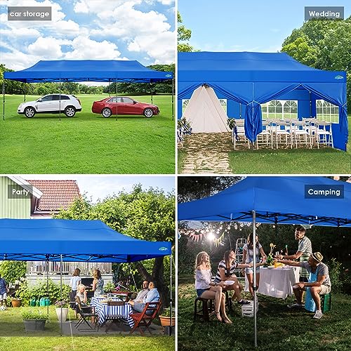 COBIZI 10x30 Heavy Duty Pop up Canopy with 8 sidewalls Party Tent for Parties Weddings Events UPF 50+ Waterproof Commercial Gazebo with Roller Bag, Blue(Frame Thickened) - color: Blue, size: 10x30 With 8 Sidewalls