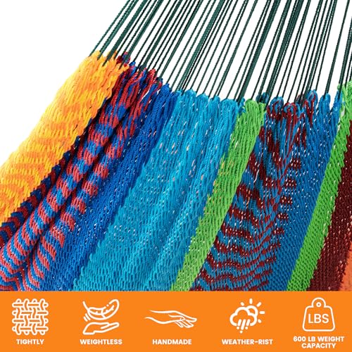 Lazy Daze Hammocks Handwoven Mayan Hammock with Heavy Duty Steel Stand, 10.5 FT Soft Rope Double Hammock for Patio Outside, 550 lbs Weight Capacity, Multi Color - color: Multi Color