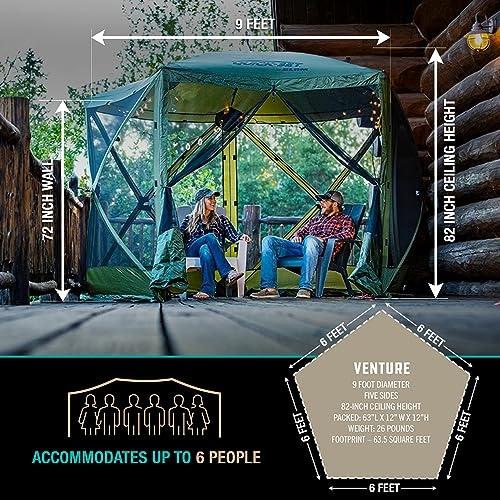 CLAM Quick-Set Pop Up Screen Tent, Venture, 9 x 9 ft, Instant Setup Green Portable Outdoor Gazebo Canopy Shelter, Compact Bug-Free Camping Tent for Backyard, Beach, Tailgating - Green - style: Green