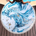 Benefeet Sox Beach Towel Large Round Mandala Pool Towels Tassels Microfiber Quick Dry Beach Blanket Throw Bohemian Roundie Swim Pool Circle Towel, 59 Inches - color: Blue Marble Liquid Quicksand