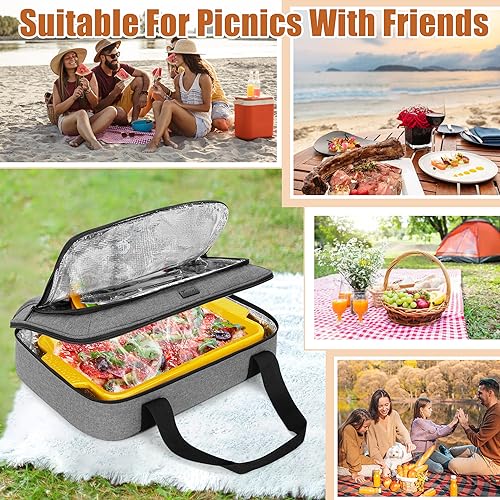 Trunab Casserole Carrier for Hot or Cold Food Insulated Casserole Dish Carrier Thermal Tote Bag for Picnic, Fits 9"×13" Baking Dish, Grey (Light Grey, 16×11×4 inches)