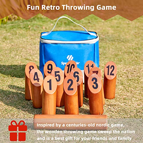 SpeedArmis Wooden Throwing Game, 12 Numbered Block Toss Games Set with Scoreboard & Carrying Case, Indoor Tailgating Bowling Yard Activity‌ for Teens Adults Family