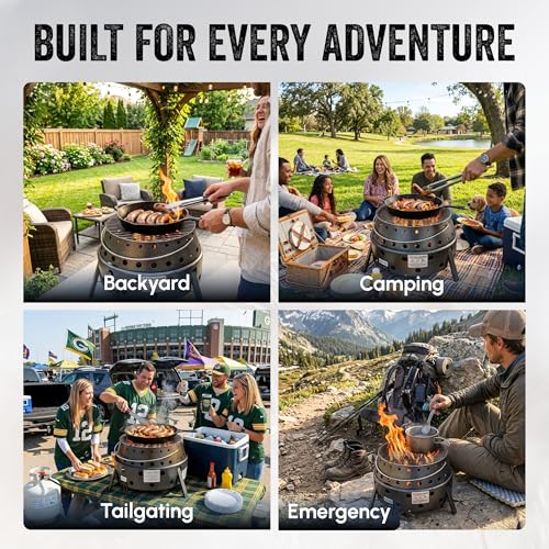 Volcano 2 Collapsible Grill Stove Portable Outdoor Stove with Carrying Case Compact 13” Cooking Surface Charcoal or Wood Compact Steel Camp Cooker for Backyard, Tailgating, Dutch Oven and Wok Cooking - style: Volcano 2 Base Grill (Charcoal/Wood)