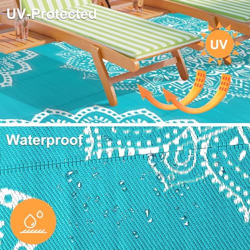 Yamaziot Waterproof Outdoor Rug 6x9 ft, Reversible Plastic Straw Rug for Patio Clearance, Camping, RV Mat, Large Outside Rug Carpet for Porch, Deck, Backyard, Balcony, Picnic (Blue) - color: Blue, size: 6' x9'
