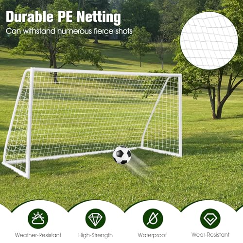 Goplus Soccer Goal, 12'x6'/8'x6'/6'x4' Soccer Net with Strong UPVC Frame, Quick Set-up, High-Strength Netting, Portable Weatherproof Soccer Goals for Backyard Kids Soccer Practice Training - style: 12ftx6ft