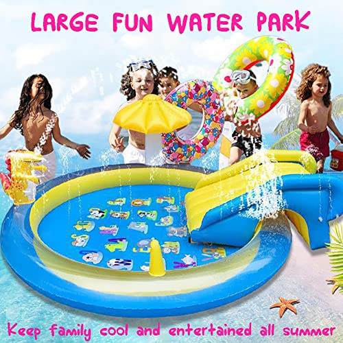 Dinosaur Inflatable Play Center, Kids Round Wading Swimming Pool with Slide, Dinosaur Sprinkle, Mushroom Shade for Kids Children Summer Outdoor Splish Splash, Garden Backyard Water Park, 87"x75"x31.5" - size: 87"