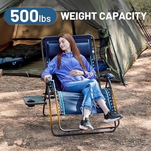 Timber Ridge Oversized Zero Gravity Chair, 33In Wide XXL Zero Gravity Reclining Chair with Side Table, Full Padded Lounge Chair for Outdoor Camping Patio Lawn, Heavy Duty Supports 500lbs, Blue-1 Pack - color: Blue-1 Pack