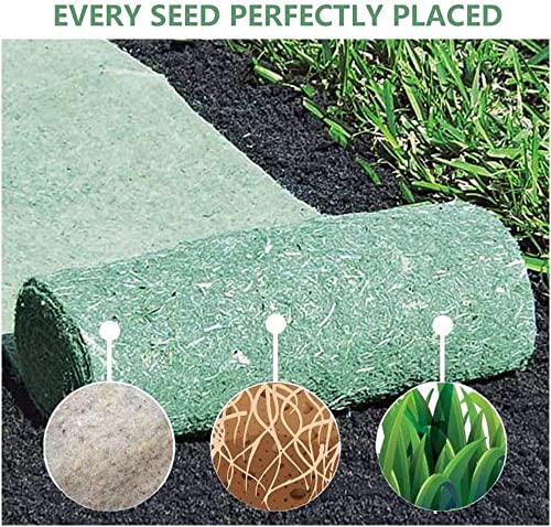 Grass Seed Mat Roll, Biodegradable Lawn Seed Mat,Backyard Plant Growing Grass Seed Germination Blanket, one-Piece Solution-just Water and Grow-not Fake or Artificial Tur, green