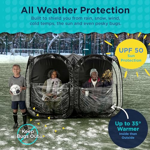 WeatherPod® Side-by-Side™ 2-4 Person Pop-Up Sports Tent Pod - The Original Shark Tank Instant Setup All-Weather Pod Shelter for Outdoor Sports, Rain, Wind & Cold - size: 2-4 Person