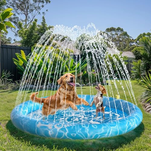 All for Paws Dog Splash Pad Sprinkler Mat – Non‑Slip Summer Cooling Pool for Dogs, Thickened PVC Outdoor Wading Pad to Play, 51 Inch, Large - size: Large 51in