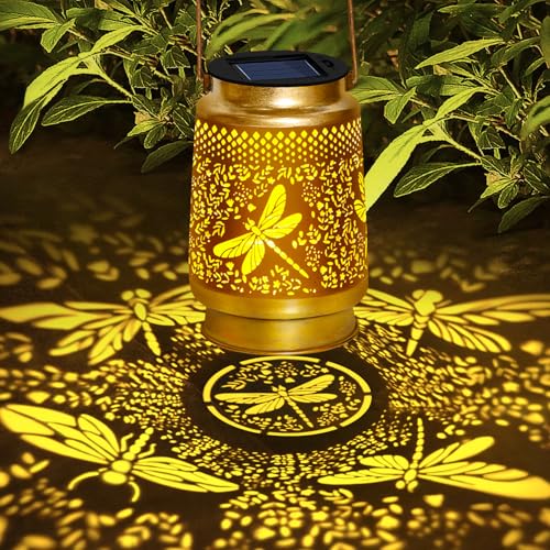 2 Packs Dragonfly Solar Lanterns Outdoor Waterproof with Shepherd Hook,Hanging Solar Lights Garden Decor,Christmas Decorations Dragonfly Gift for Women Grandma,Metal Decorative Lanterns for Yard,Patio - style: 2 packs solar dragonfly lanterns