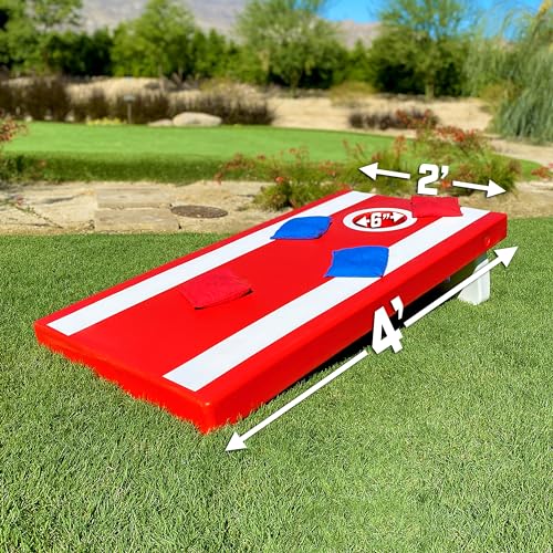 GoSports 4 x 2 ft All Weather Cornhole Boards - American Flag, Red, or Blue - Game Set Includes 8 Bean Bags & Rules - color: Red Edition