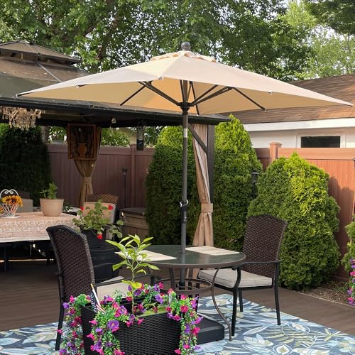 PURPLE LEAF 6.5' x 6.5' Square Patio Umbrella Outdoor Table Umbrella Aluminum Frame Market Umbrella Sun Umbrella with 8 Sturdy Ribs & Tilt for Garden Deck Lawn & Pool Beige - color: Beige, size: 6.5' x 6.5'