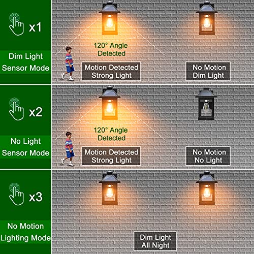 CYHKEE Solar Powered Wall Lanterns Outdoor with 3 Modes, Dusk to Dawn Motion Sensor LED Sconce Lights Waterproof, Exterior Front Porch Security Lamps Wall Mount Patio Fence Decorative Light Fixtures - color: Black (1 Pack)