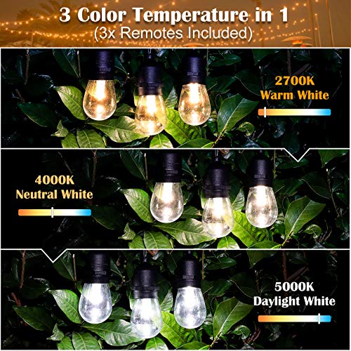 Mlambert 2 Pack Each 48FT 3-Color in 1 Solar String Lights Outdoor, Dimmable Patio Lights with Remote, 30+5 Waterproof LED Bulbs for Cafe Bistro Yard - color: Black, size: 96FT