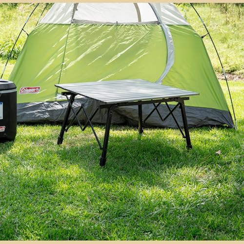 ARROWHEAD OUTDOOR 2-Pack 39" Aluminum Folding Camp Roll Up Table w/Adjustable Height, Undertable Mesh Storage, Carry Bag - color: Gray 2pack