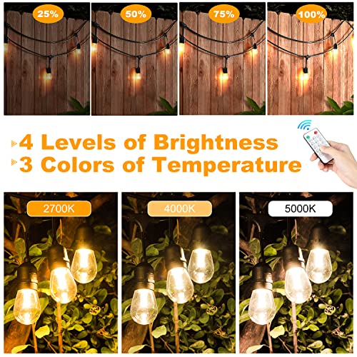 Mlambert 3-Color in 1 Solar String Lights Outdoor Waterproof Dimmable, 48ft Remote LED Patio Lights,15 Hanging Sockets Shatterproof Light for Backyard - color: Black, size: 48FT