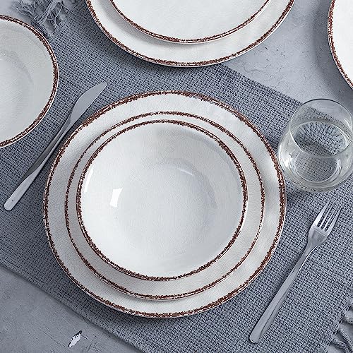 LEHAHA Farmhouse White Melamine Plates and Bowls Set, White dishes Rustic Farmhouse Dinnerware Set, Lightweight Melamine Dishes Set for 4, Perfect for RV, Camper, Dishwasher Safe - color: Soft White