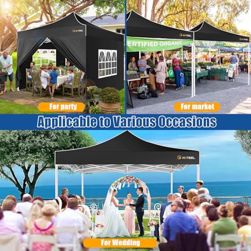 HOTEEL 10x10 Pop up Canopy Tent for Parties, Heavy Duty Easy Setup Tent with 4 Sidewalls, Outdoor Commercial Instant Gazebo for Wedding Event, with Portable Bag & Sand Bags, Black(Hexagonal Frame) - color: Black, size: 10x10FT (+4 Walls)