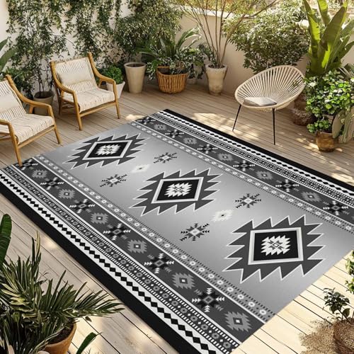Outdoor Rug 4x6ft, Aztec Retro Ethnic Style Indoor Area Rug for Patio Backyard Deck Large Floor Mat, Boho Country Farmhouse Non-Slip Outside Carpet Balcony Porch Camping Rugs Picnic Mat - size: 4' x 6' (Rectangular)