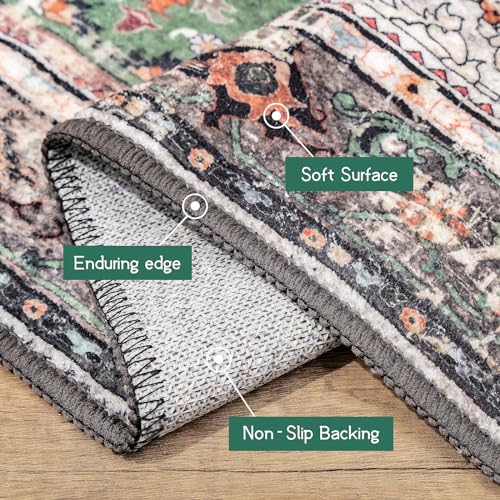 4x6.5 Green Boho Area Rug Vintage for Kitchen Living Room Bedroom Dining Room Office Non Slip Low Pile Indoor Floor Distressed Carpet - color: A#green, size: 4' x 6.5' (Rectangular)
