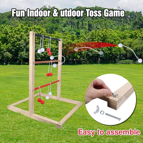 GOTHINK Wooden Ladder Toss Game Set - Finished Wood Toss Set with Ladder Ball Bolos - Indoor & Outdoor Game for Kids & Adults - color: Wooden Ladder Toss