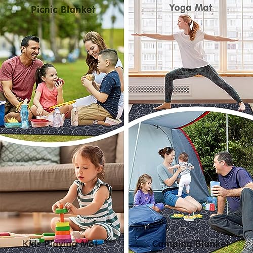 Supfitness Extra Large Picnic Blankets Waterproof Foldable (80 "x 80") Beach Blanket Waterproof Sandproof,3-Layer Thicking Mat Outdoor Packable Camping Blanket - color: Black, size: 6'8" x 6'8" (Square)