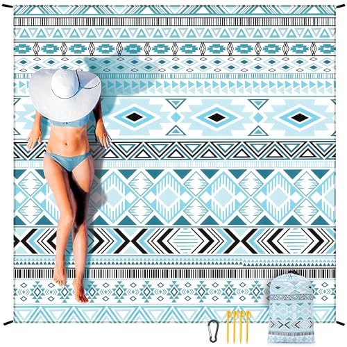 HIHOHO Beach Blanket Waterproof Sandproof Extra Large Beach Mat 79" X 83"/120"x108"for 1-8 Adults Quick Drying Durable Outdoor Picnic Mat for Beach Travel Camping Hiking - color: Bohemian Greenblack, size: 79" X 83"（1~3 person）