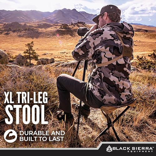 Black Sierra Folding Hunting Stool w/Shoulder Strap Supports 225 lbs, Lightweight Collapsible Tripod Seat, Foldable Steel Frame Chair Perfect for Hunting Blind, Fishing, Hiking, Travel - color: Tan
