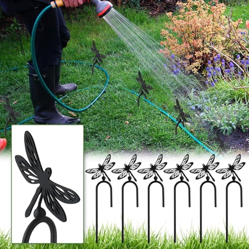 MorningRo 6 Pcs 8 Inch Garden Hose Guide Spike Metal Garden Stakes Holder Heavy Duty Metal Hose Guide for Plant Protection Lawn Yard(Dragonfly) - style: Dragonfly