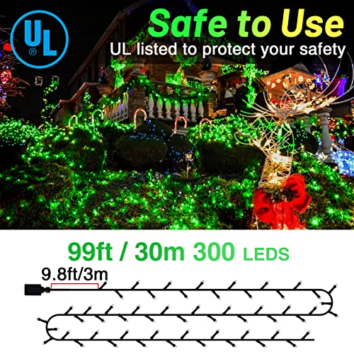KNONEW Outdoor Christmas Lights 300 LED 99ft String Lights 8 Modes & Memory Fairy Light Plug in Waterproof LED String Lights for Xmas Yard Tree Wedding Party Holiday Decorations(Green) - color: Green, size: 99FT 300 LED
