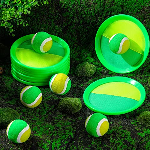 Charniol Kids Toys Toss and Catch Game Set Beach Game Outdoor Ball Sports Games Toss and Catch Ball Nylon Toys for Kids Adults(Yellow Green,12 Paddles 6 Balls) - color: Yellow Green
