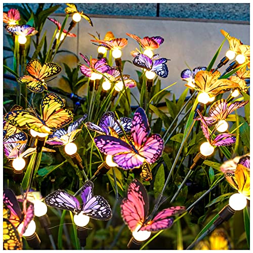 TONULAX Solar Garden Lights - 2 Pack Swaying Butterfly Light, Swaying in The Wind, Solar Outdoor Lights, Yard Patio Pathway Decoration, High Flexibility Iron Wire & Realistic Butterflies (2 Pack) - size: 2 Pack