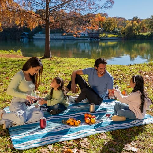 BRAWNTIDE Large Outdoor Waterproof Blanket - Extra Thick Fleece, Warm, Windproof, Sandproof, Quilted, 82" x 55", Ideal for Beaches, Picnics, Camping, Stadiums, Dogs, Car - color: Teal Green
