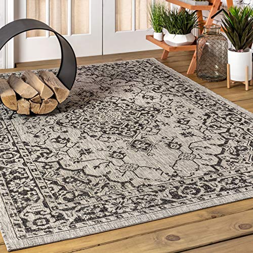 JONATHAN Y Boho Medallion Indoor Outdoor Area Rug 3X5 Gray/Black, Rozetta Textured Weave for Backyard, Patio, Porch, Easy-Cleaning, High Traffic, Pet-Friendly, Non-Shedding (SMB102D-3) - color: Gray/Black, size: 3'1" x 5' (Rectangular)
