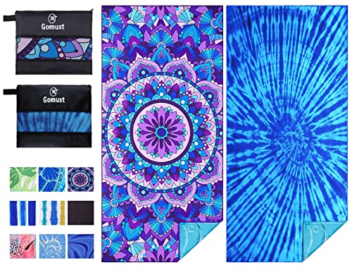2 Pack Lightweight Thin Beach Towel Oversized 71"x32" Big Extra Large Microfiber Sand Free Towels for Adult Quick Dry Travel Camping Beach Accessories Vacation Essential Gift Tie Dye Purple Mandala - color: 2 Pack Tie Dye Mandala