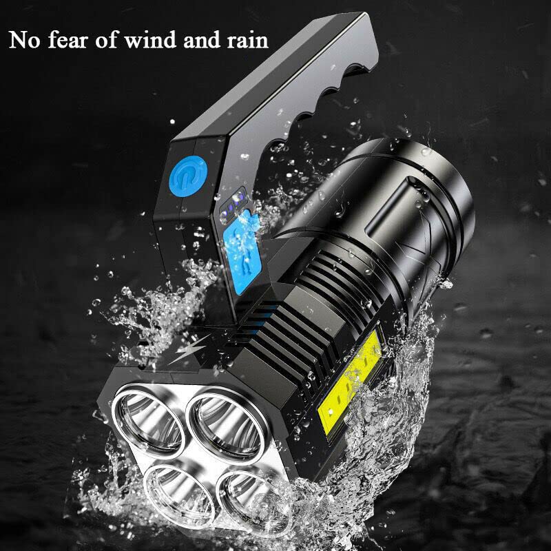 Wrrozz LED Flashlight USB Rechargeable, High Lumens Tactical Light with Sidelight, 4X LED, Spotlight, Handheld Super Brightest Flashlights, Portable Torch for Outdoor Camping Home Emergency Lantern - size: B