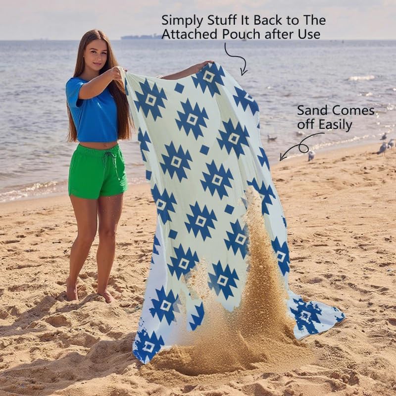 Beach Blanket Waterproof Sandproof Beach Mat 79" X 83" for 2-8 Adults, Sand Free Mat Quick Drying for Travel, Camping, Hiking with 4 Stakes & 4 Corner Pockets (Ethnic Pattern) - color: Ethnic Pattern