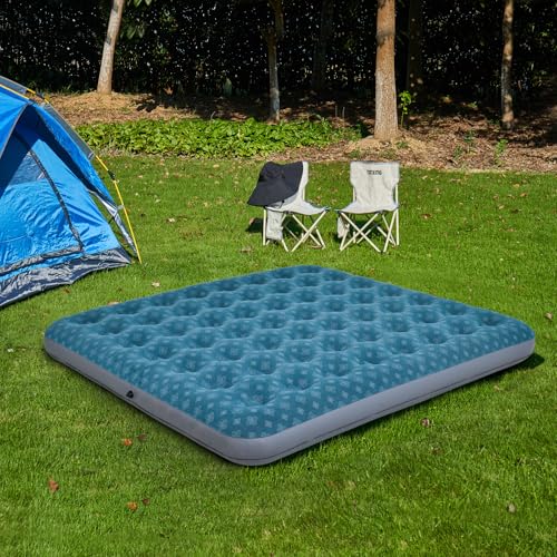 DIMAR GARDEN King Size Air Mattress Inflatable Bed Sleeping Pad for Camping, Patterned Flocking Blue - size: King