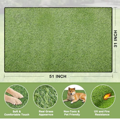 Artificial Grass for Dogs Potty, Reusable Pet Training Mat for Home and Travel, Washable Hemmed Edge Grass Pee Pad with Drainage Holes, Easy to Clean (31"x51") - size: 31"x51"