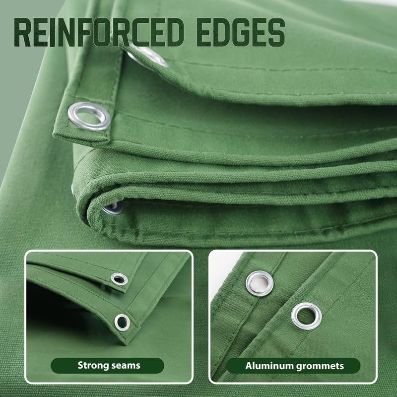 20x30 Canvas Tarp 350GSM Green Super Heavy Duty Canvas Tarps with Rustproof Grommets, 12 oz Durable & Multipurpose Outdoor Tarpaulin for Camping, Patio, Canopy Tent, Trailer Equipment & Woodpile Cover - size: 20x30