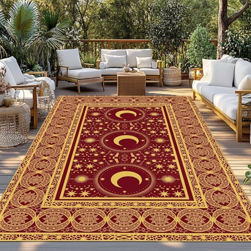 Outdoor Rug, Vintage Yellow Moon Star Indoor Area Rug Outdoor Carpet RV Camping Rugs 5x8ft Boho Traditional Style Outside Mat for Patio Picnic Porch Deck Balcony Backyard - size: 5' x 8' (Rectangular)