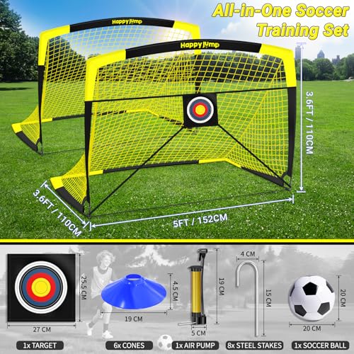 Happy Jump 7x5 FT & 5x3.6 FT Portable Soccer Goal for Youth Players Ages 6–14, Large-Frame Design Built for Long-Term Development, Easy Setup for Backyard, Park or School Training - style: 5x3.6 FT, 2 Set Upgrade