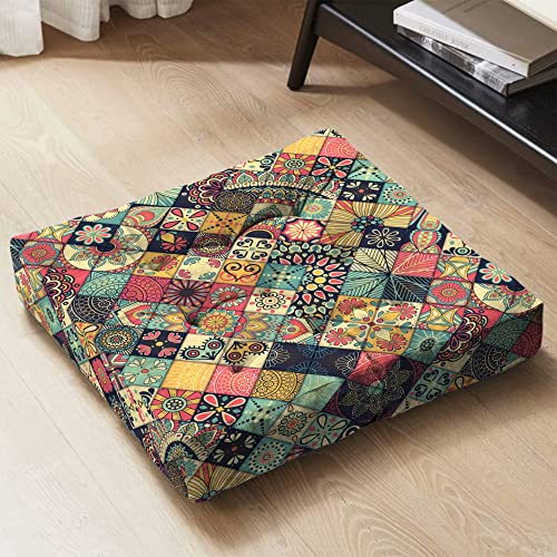 Mandala Meditation Cushion, Boho Meditation Mat, Meditation Pillows for Sitting on Floor, Cushions for Sitting in Home and Outdoor, Square Floor Pillow Cushion Seating for Yoga Accessories 22'' X 22'' - color: 04.mandala Meditation Cushion-1, size: 22x22