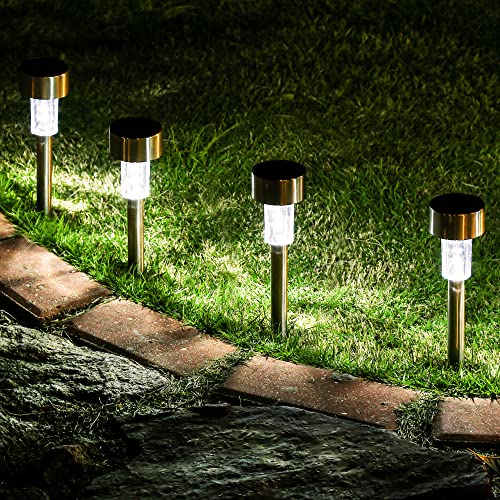 GIGALUMI 16 Pack Solar Lights Outdoor Waterproof,Stainless Steel LED Solar Garden Lights for Patio, Lawn, Yard and Landscape(Cold White) - color: Cold White, size: 16 PACK