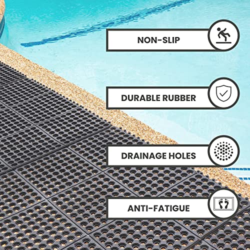 Envelor Interlocking Rubber Floor Mat Restaurant Kitchen Mat for Floor Anti Fatigue Bar Mat Door Mat Non - Slip Mat Indoor Outdoor Shower Pool Drainage Mat Durable Garage Flooring 36 x 36 Inch